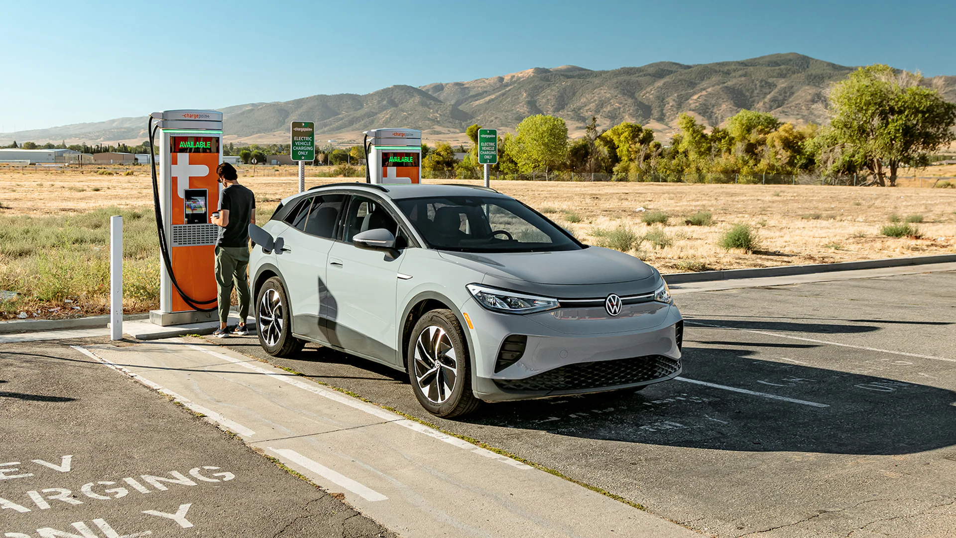 EV Road Trips from Ontario Airport : Charging Stations to Big Bear Lake 1 A car being charged at an EV stop