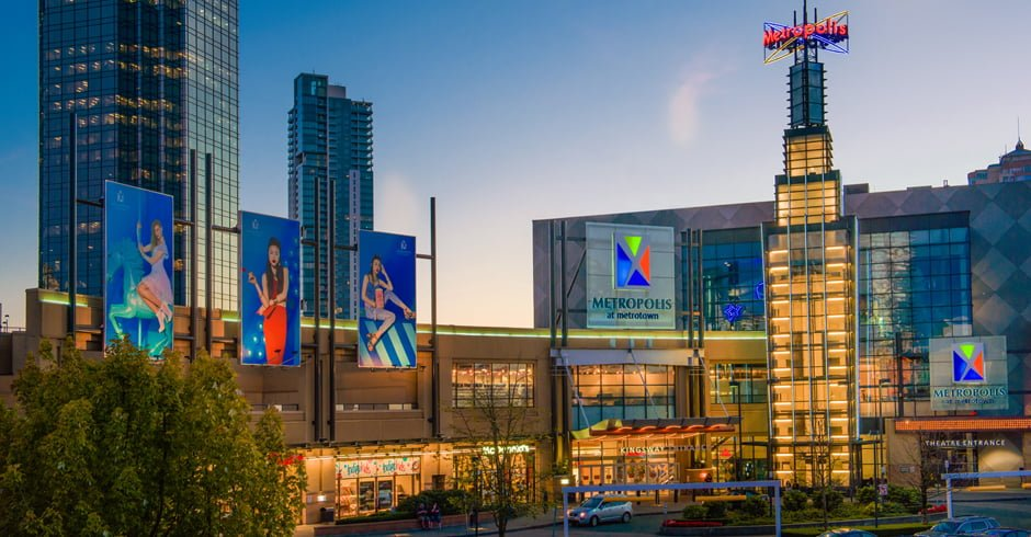 Metropolis mall in metrotown, burnaby is one of the biggest mall of British columbia with over 400 stores in it.