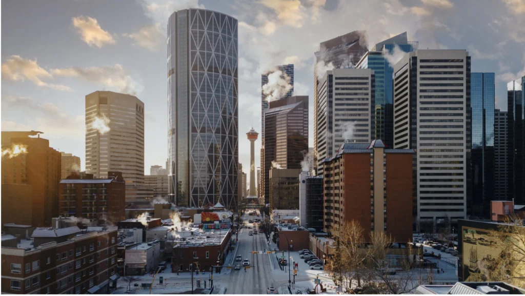 calgary street with skycrapers