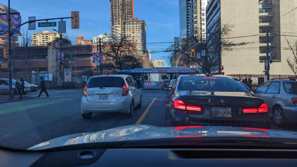 Dashboard view of a rental car in Vancouver Car Rental