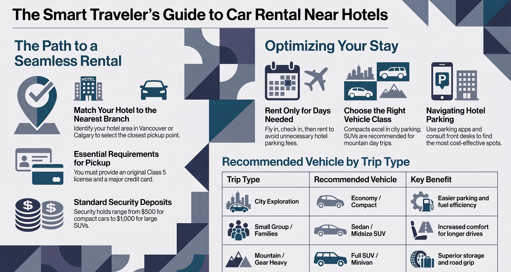 Car Rental Near Hotels: The Smart and Easy Way for Traveller 5 Smart Hotel Car Rental Guide Car rental near hotels is what you search when you are staying away from home and you want a car close to your room. You have your bags in the room, your plans for the day, and you just need wheels nearby. Maybe you are here on holiday. Maybe you are on a work trip. Maybe your tour needs a car for a few days. Whatever the reason, this guide shows you the smart and easy way to rent a car near your hotel.